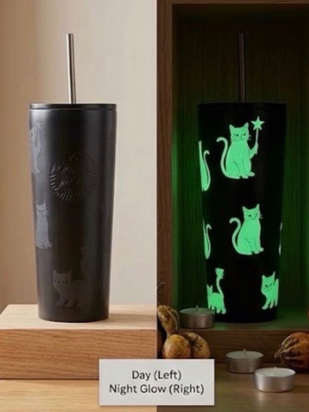 Starbucks 2026 Glow in the dark cat tumbler with straw